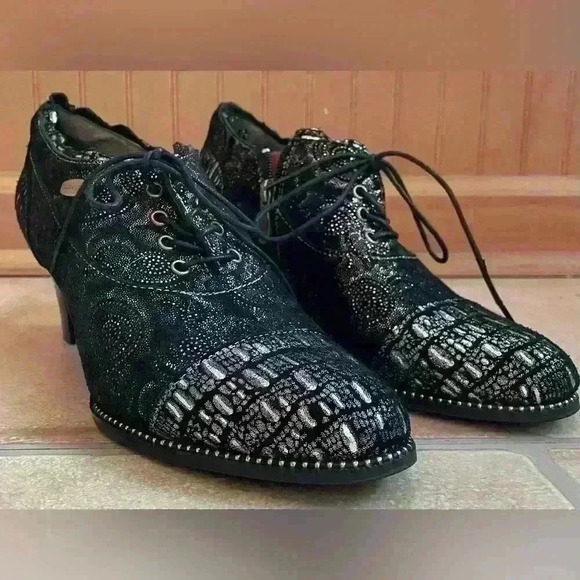 Laura Vida lace up bootie heels with metallic pattern Derbies ELCODIEO 231; 40 - Picture 3 of 10